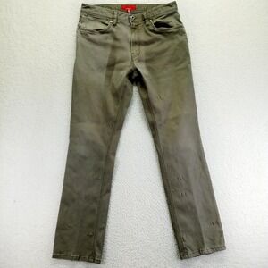 RED Saks Fifth Avenue Mens Green Straight Leg Jeans Sz 33x32 Distressed Accents